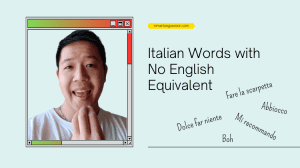 A feature image showcasing untranslatable Italian words, with visual representations of each word and a photo expressing Italian sign language.