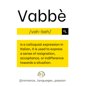 Image of the Word of the Day: Vabbè, showing the definition and pronunciation of the word.